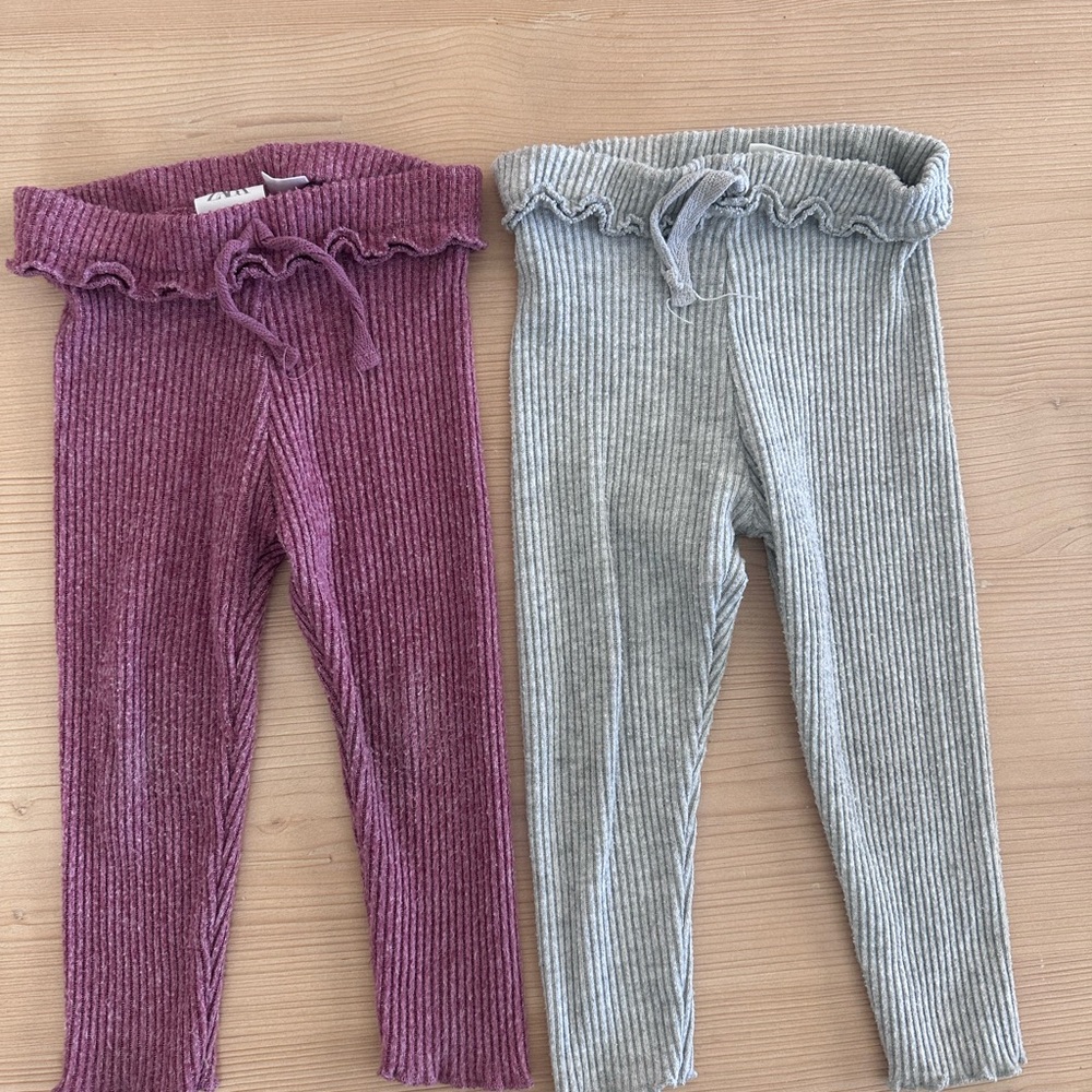 Zara Kids Ribbed Leggings - Purple and Gray